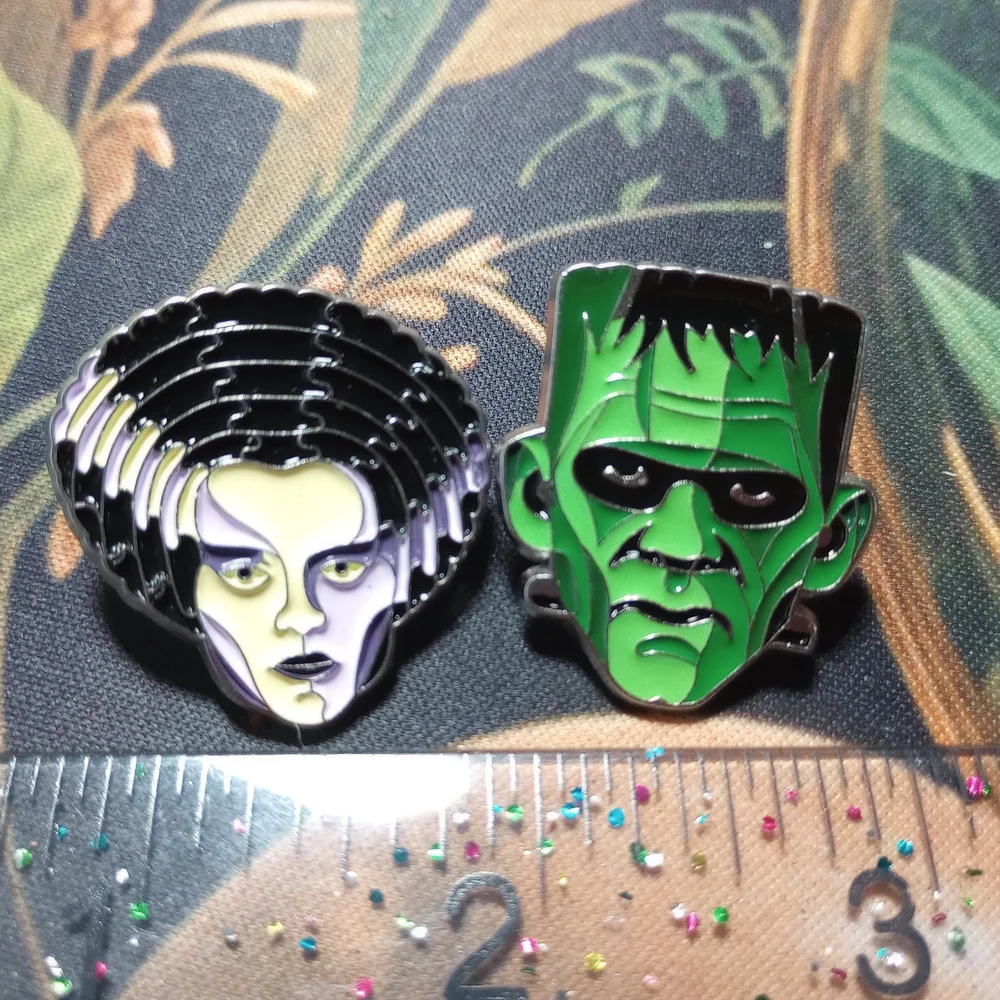 NEW Bride & Frankenstein's Monster Universal Dark Academia Horror Pins Set Goth